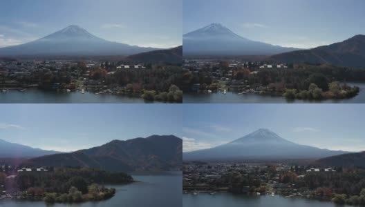 清晨鸟瞰富士山和川口湖高清在线视频素材下载