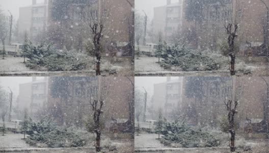 透过窗户看到白天的大雪高清在线视频素材下载