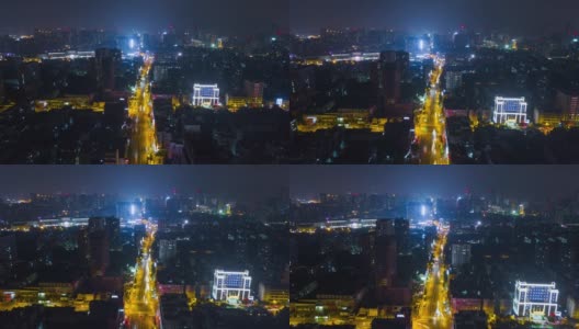 china night time illuminated wuhan cityscape traffic street aerial panorama 4k time lapse高清在线视频素材下载