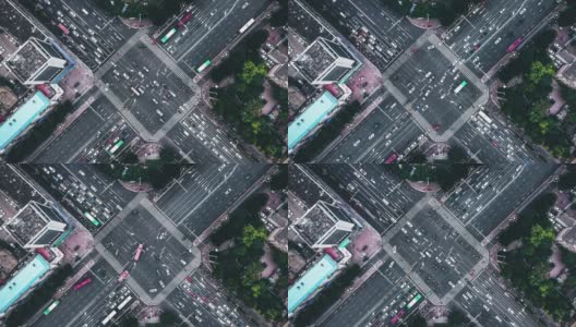 白天城市街道十字路口的无人机视点高清在线视频素材下载