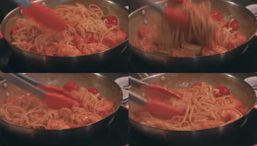 Сooking自制番茄意面酱。热酱在锅里沸腾特写高清在线视频素材下载