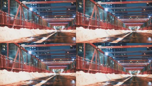纽约市空荡荡的人行桥上的雪高清在线视频素材下载