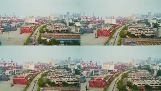 中国日时间深圳市著名港口交通道路航拍全景图4k时间间隔高清在线视频素材下载