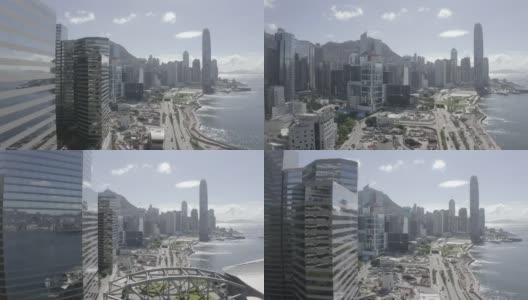 描述未分级的10位DLog-M航拍香港城市天际线高清在线视频素材下载