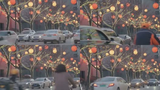 街上挂满灯笼庆祝中国新年高清在线视频素材下载