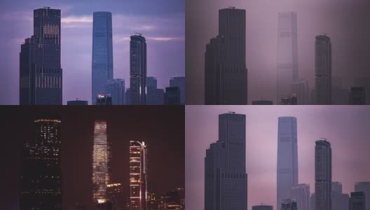 天空100号和九龙摩天大楼在日落时流逝高清在线视频素材下载