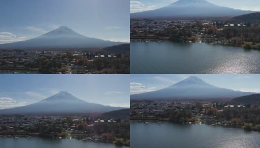 清晨鸟瞰富士山和川口湖高清在线视频素材下载