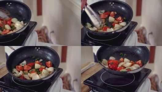 厨师用煎锅烹饪高清在线视频素材下载