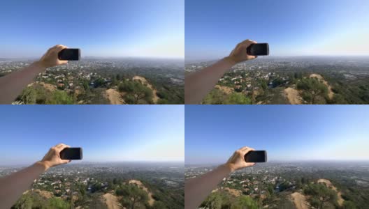从洛杉矶格里菲斯公园天文台在市中心拍摄的4K慢镜头自拍的观点高清在线视频素材下载