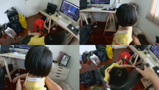 父亲和女儿在办公室里一起玩高清在线视频素材下载