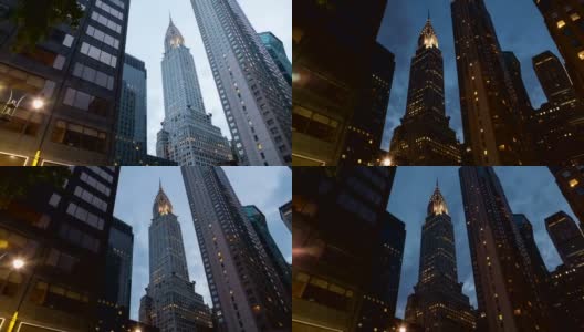 延时与运动控制相机的克莱斯勒大厦，纽约和曼哈顿的摩天大楼在日落高清在线视频素材下载