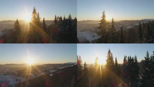 鸟瞰图在日出的冬季山高清在线视频素材下载