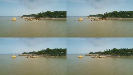 中国晴天珠海市著名渔女纪念碑湾航拍全景4k时间推移高清在线视频素材下载
