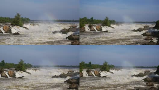 孔帕丰瀑布位于老挝南部的昌帕萨克省，位于湄公河上。高清在线视频素材下载