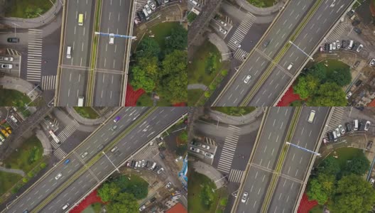 中国白天时间武汉市交通十字路口俯视图4k高清在线视频素材下载