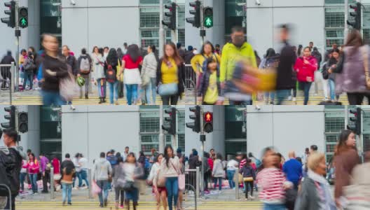 4K TIME LAPSE (4096x2160):香港人走在人行道上。(苹果PRORES 422(总部))。4K运输，香港-视频高清在线视频素材下载