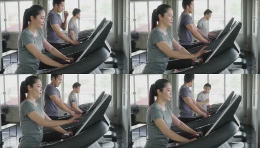 一群人在跑步机上锻炼高清在线视频素材下载