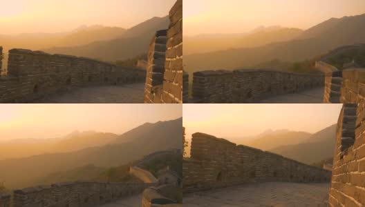 航拍:美丽的焦橙色晨光照耀在中国的长城上高清在线视频素材下载
