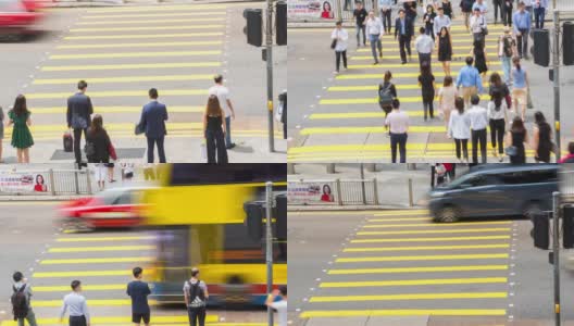 行人穿过十字路口拥挤的人走在香港市中心高清在线视频素材下载