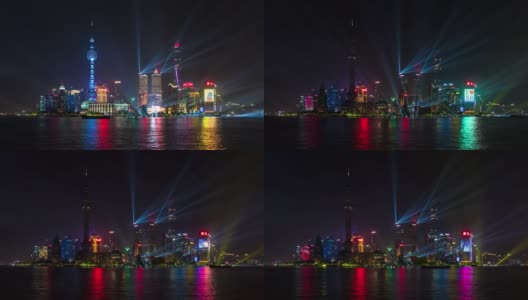 4k时光流逝:中国上海浦东陆家嘴金融区摩天大楼灯光秀。高清在线视频素材下载