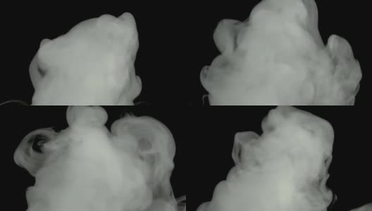 黑色背景上的白烟或雾。沸腾是一团蒸汽或化学物质产生的气泡。化学试剂中有光泽的滚动有毒气体云。毒素和有毒物质在运动高清在线视频素材下载