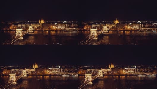 布达佩斯的议会大厦，冬天的夜晚白天都有。布达佩斯河边的车流川流不息高清在线视频素材下载