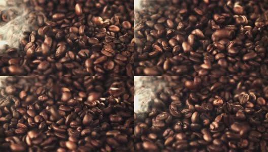 超级慢动作咖啡豆随热蒸汽落下。用高速摄像机以每秒1000帧的速度拍摄。高清在线视频素材下载
