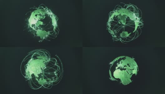 全球连接线-数据交换，飞行路线，流行病，计算机病毒-绿色版本高清在线视频素材下载