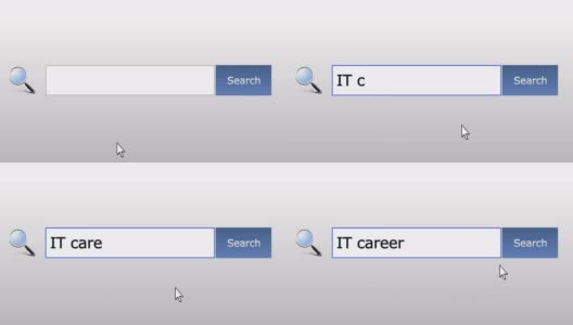 It职业图形浏览器搜索查询，网页，用户输入搜索相关结果，计算机互联网技术。网页浏览打字字母，填写表格按下查找按钮，导航到搜索结果页面，在线工作高清在线视频素材下载