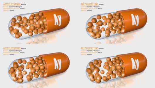 乙酰半胱氨酸-动画抗氧化胶囊概念高清在线视频素材下载