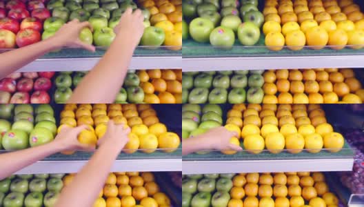 人们从超市货架上拿新鲜水果高清在线视频素材下载
