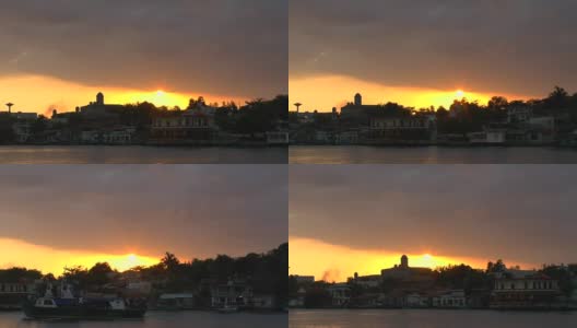 日落前从船上欣赏西恩富戈斯市高清在线视频素材下载