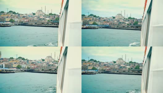 4K:伊斯坦布尔加拉塔桥上的苏莱曼清真寺。——股票视频高清在线视频素材下载