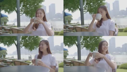 亚洲女人喝咖啡高清在线视频素材下载