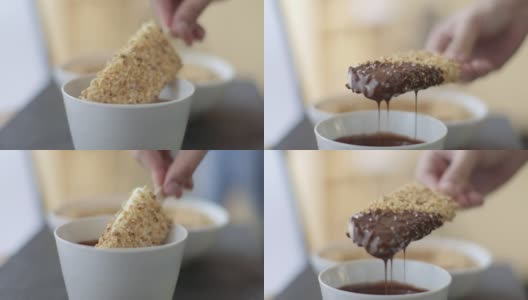 冰淇淋棒覆盖着坚果和巧克力高清在线视频素材下载