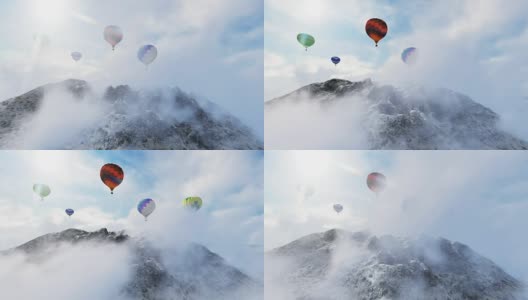 在山顶上穿过云层的气球高清在线视频素材下载