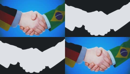 德国-巴西/握手概念动画关于国家和政治/与matte频道高清在线视频素材下载