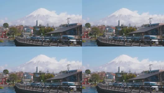 日本静冈县Fujinomiya市的富士山景色高清在线视频素材下载
