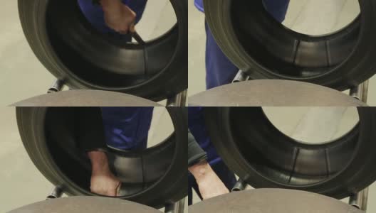 工人为下一个生产阶段准备轮胎高清在线视频素材下载