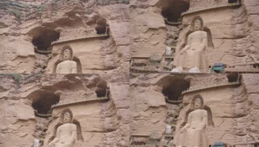 中国甘肃冰灵石窟寺的中国古代佛像。联合国教科文组织世界遗产高清在线视频素材下载