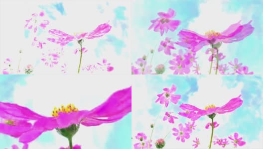 抽象背景，粉红宇宙草原，水彩画风格高清在线视频素材下载