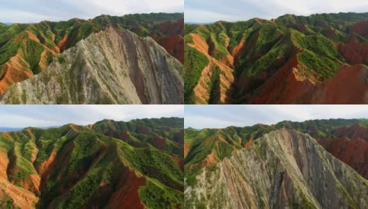 中国新疆天山丹霞地貌鸟瞰图。高清在线视频素材下载