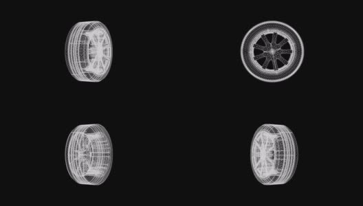 全息旋转轮胎，4K动画黑白三维可循环。高清在线视频素材下载