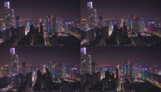夜间灯光照亮广州市市中心区交通街道航拍4k中国全景图高清在线视频素材下载