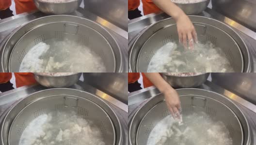 中国福建省福州市厨师在做鱼片汤高清在线视频素材下载