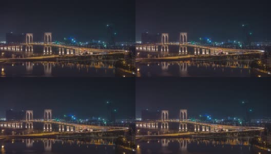 夜晚照亮澳门城市景观交通大桥屋顶全景4k时间推移中国高清在线视频素材下载