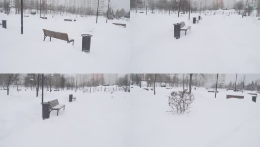 一场大雪过后，在莫斯科城市住宅区清理公园的小路高清在线视频素材下载