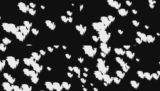 万圣节蝙蝠-万圣节概念-蝙蝠向上拍打翅膀-循环-数以百计的蝙蝠向上冲-万圣节-万圣节蝙蝠飞行无尽的循环-蝙蝠循环-黑色背景-白色颜色- А蝙蝠群高清在线视频素材下载