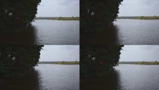 在季风季节，拉杰果特的尼亚里水坝充满了水。绿树成荫，湖水满湖高清在线视频素材下载