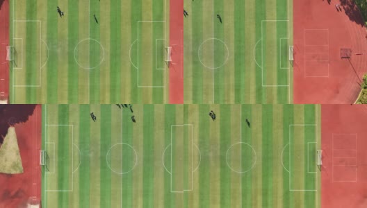 无人机鸟瞰上海足球场的人们高清在线视频素材下载